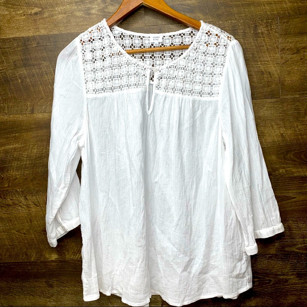 Crown and Ivy Gauze Crotchet Top White Size XL